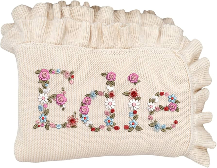Personalized Floral Embroidered Name Blanket – Soft Cotton Knit Newborn Blanket, Custom Keepsak... | Amazon (US)