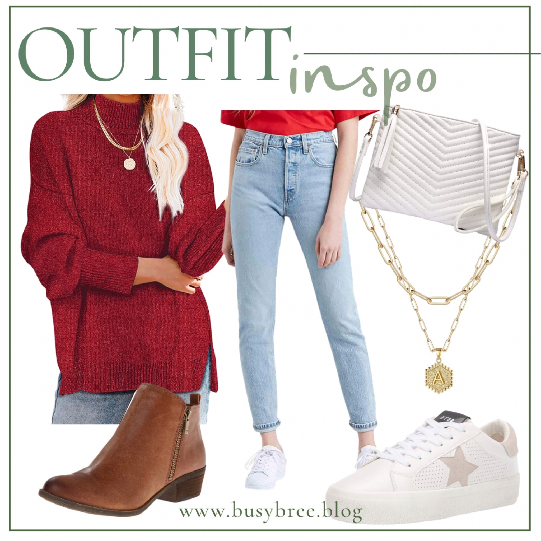 Casual Christmas outfit, thanksgiving outfit, fall outfit, holiday outfit, red sweater, mom jeans, white accessories, casual outfit 

#LTKHoliday #LTKunder50 #LTKstyletip