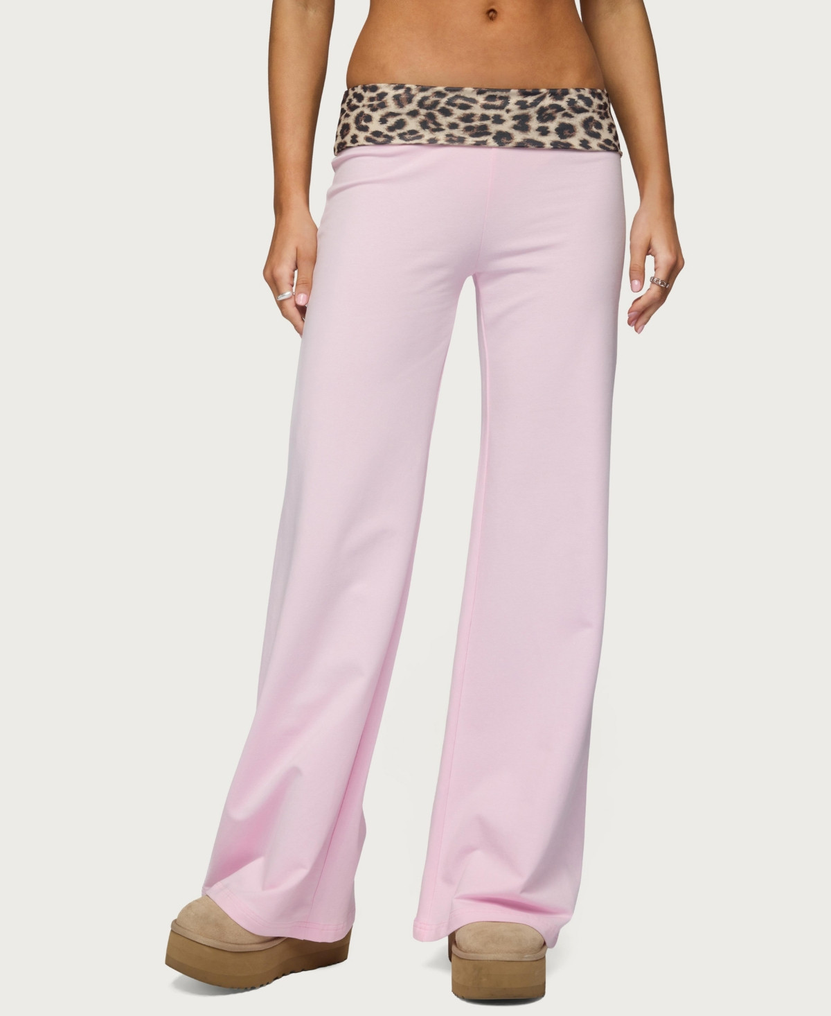 Edikted Womens Leopard Fold Over Pants - Pink | Macy's