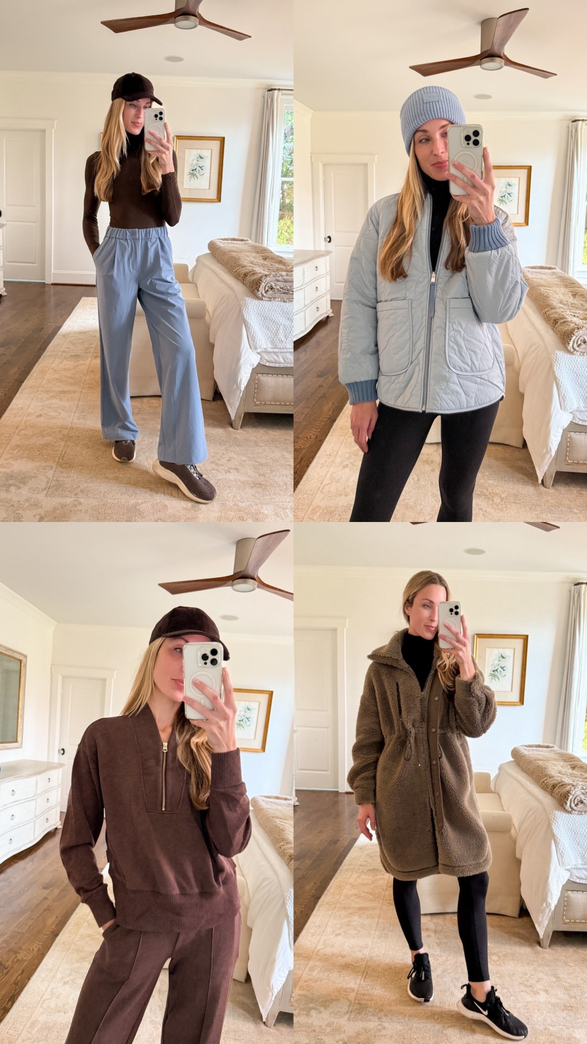 Brown turtleneck S, blue pants S, shoes are APL (old, similar linked), reversible jacket S (runs large, size down), black leggings S (I wear 28”), brown half zip S, brown pant S (run roomy), long sherpa coat is old (linked the styles they released this year—love them all and they run BIG. Size down at least one!). 

Athleisure, varley, winter athleisure, winter cozy, winter casual, casual winter outfits

#LTKActive #LTKSeasonal #LTKmomlife