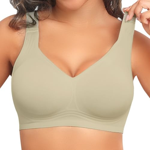 PoseFree Womens Bras No Underwire Full Support Back Fat Smoothing Bralette Wireless Push Up Plus Size Sports Bra (LightGreen,M) | Amazon (US)