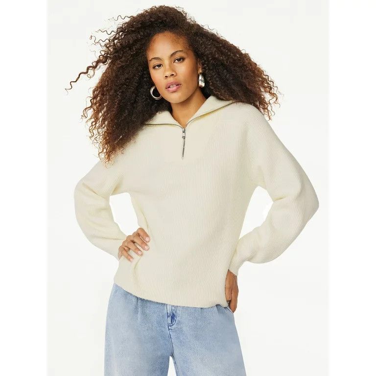 Scoop Women's Half Zip Sweater with Long Sleeves, Sizes XS-XXL - Walmart.com | Walmart (US)