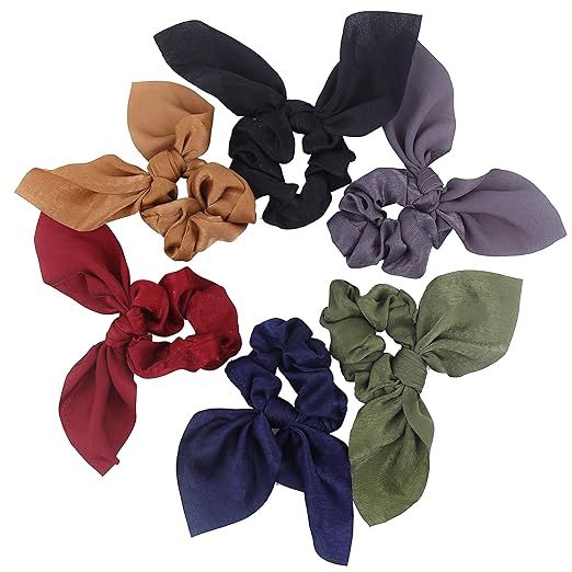 Hair Scarf Silk Scrunchies Ponytail - (6 Pack) SOLID DREAM COLORS Unique Hair Ties Designs to mat... | Amazon (US)