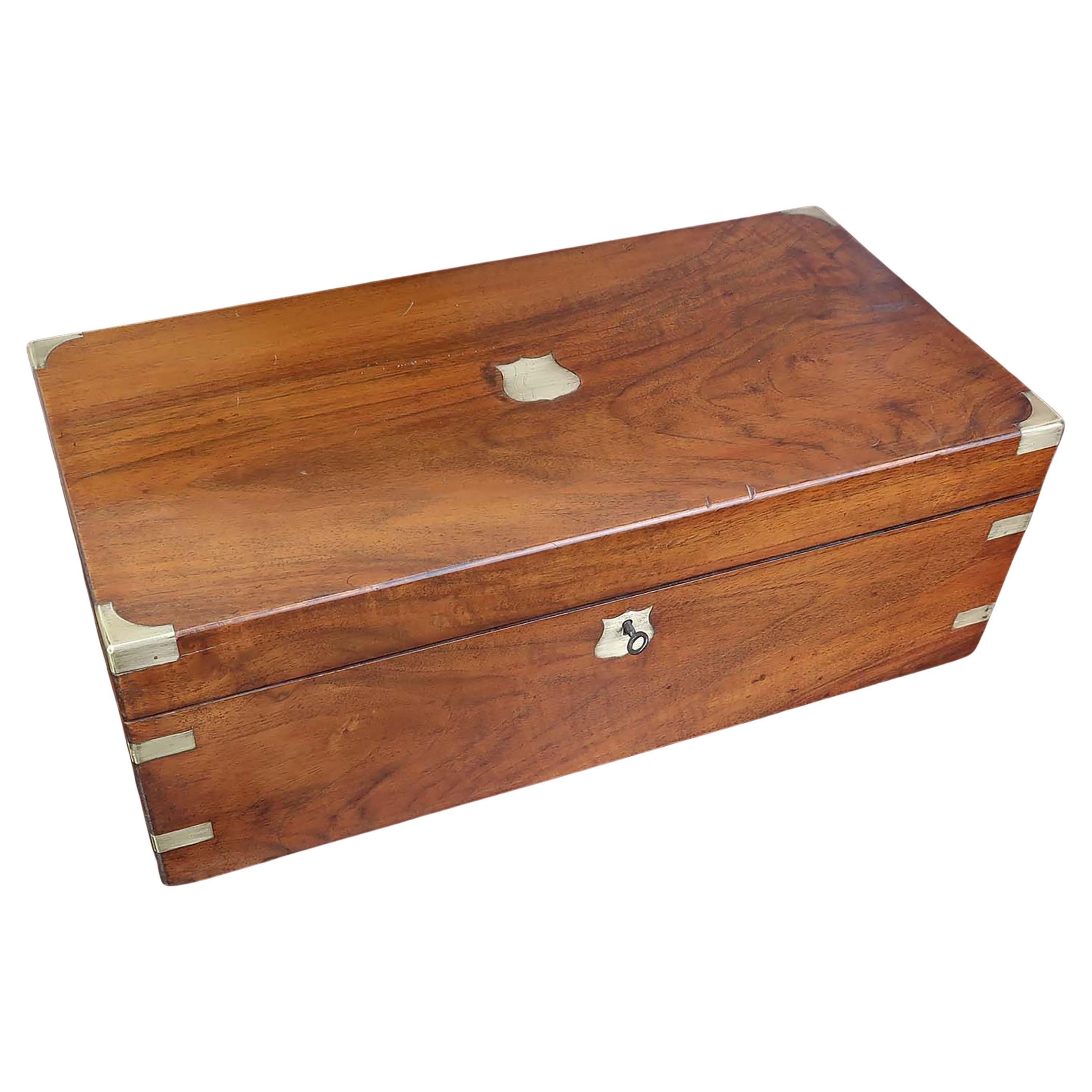 Large Antique Campaign Walnut Writing Box With Secret Drawers. English C.1860 | 1stDibs