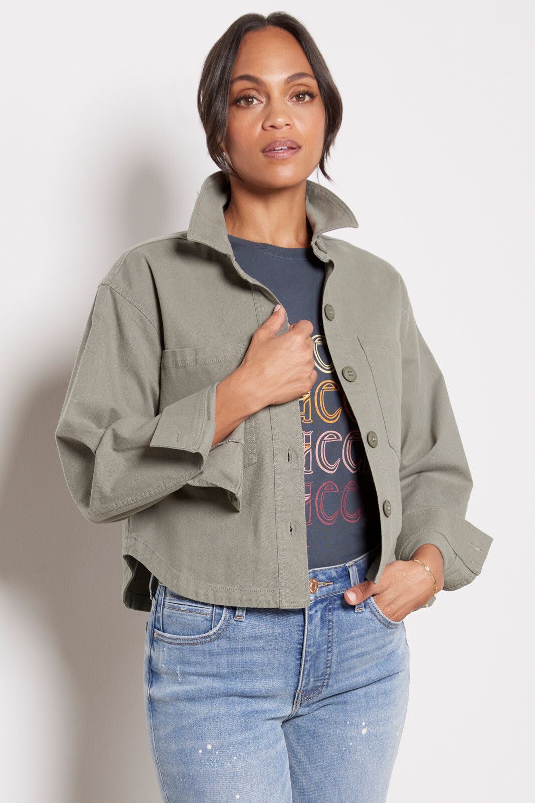 All Day Cropped Twill Jacket | EVEREVE
