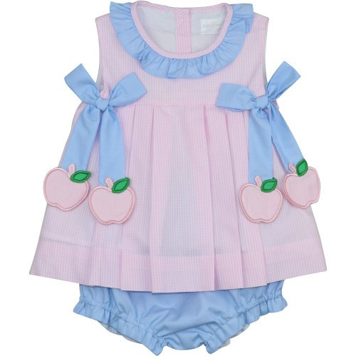 Pink and Blue Gingham Apple Bow Diaper Set | Cecil and Lou