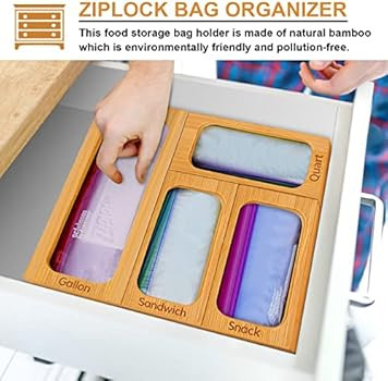 Fulldepot Food Storage Bag Organizer Holders, Ziplock Bag Storage Organizer for Drawer, Bamboo St... | Amazon (US)