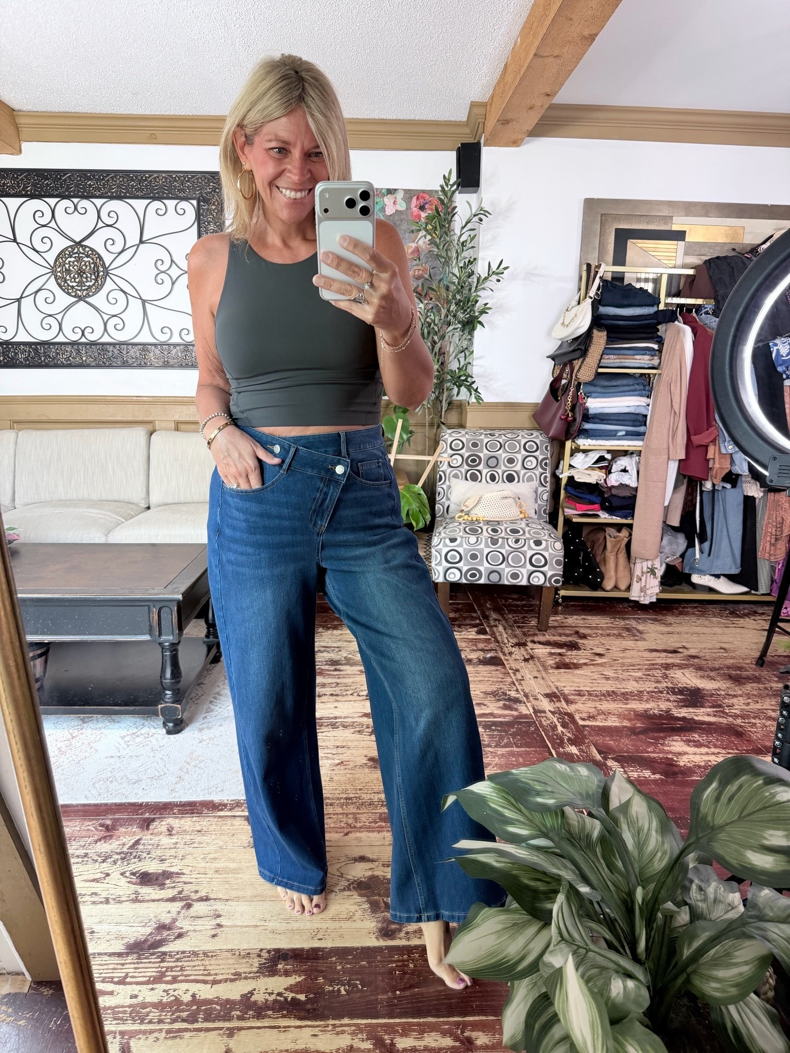 Halara high rise “feels like sweatpants” stretchy, drapey jean- size large regular in estate blue. Use my code 👩‍💻 to save 20% 

20% off code: nicole347
super code: n8

#LTKMidsize #LTKOver40 #LTKSeasonal