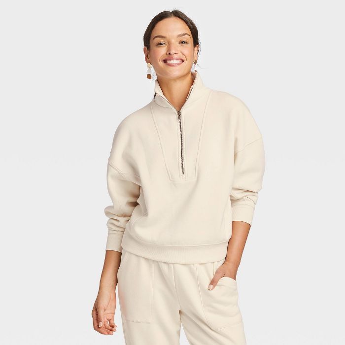 Women&#39;s Quarter Zip Sweatshirt - Universal Thread&#8482; White XXL | Target