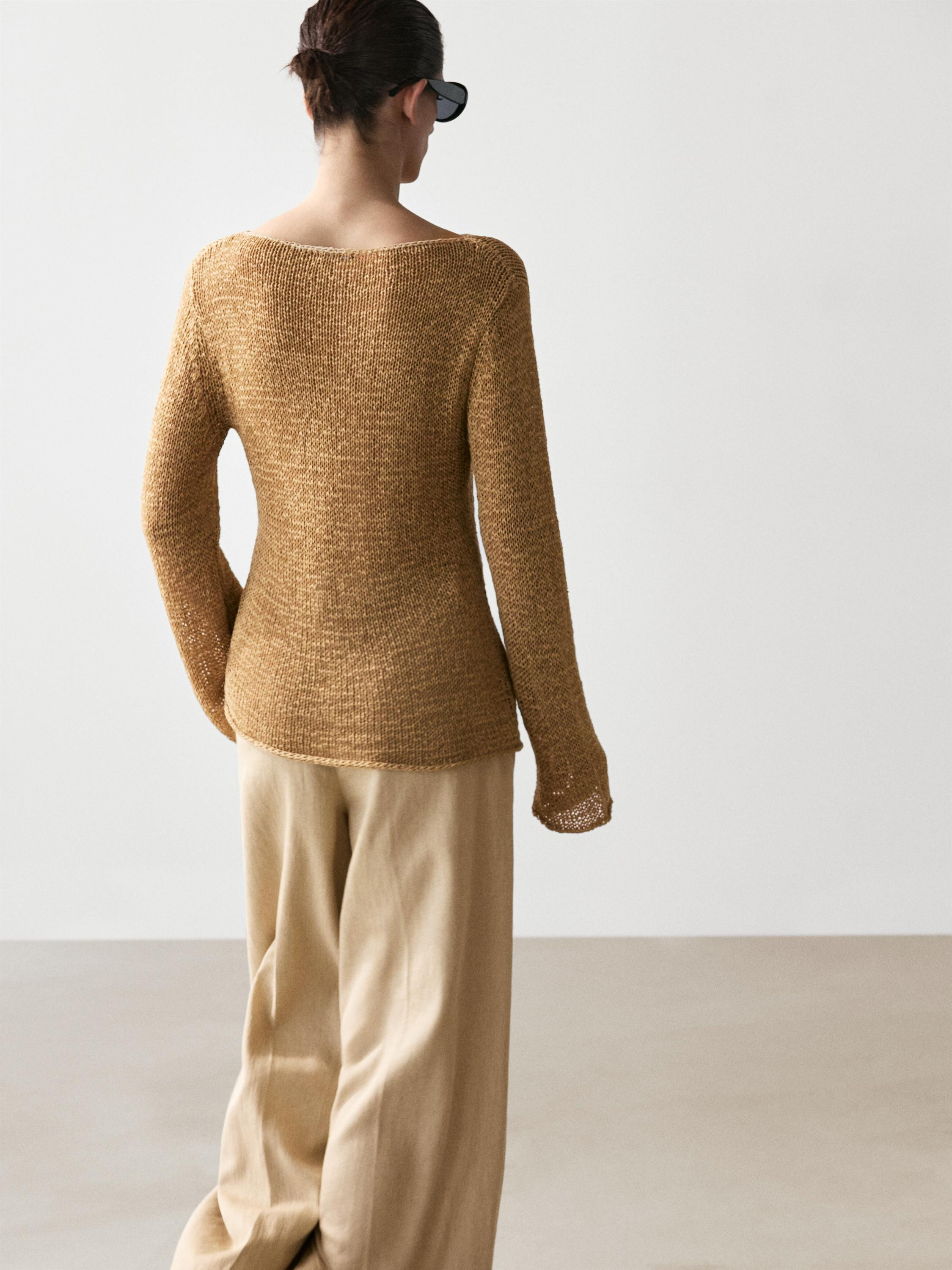 Cotton blend knit boat neck sweater | Massimo Dutti UK