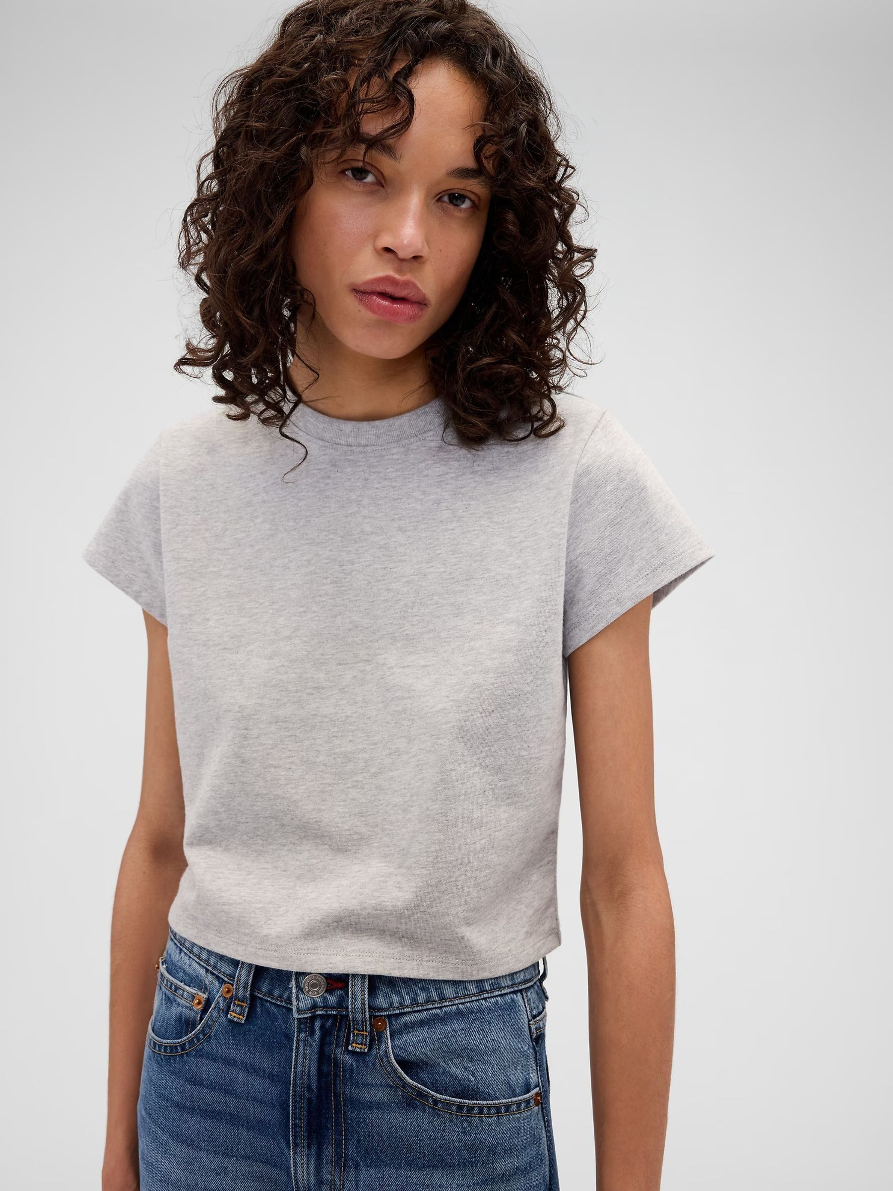 Gap x Victoria Beckham Grey Logo Crop T-Shirt | Gap | GAP UK