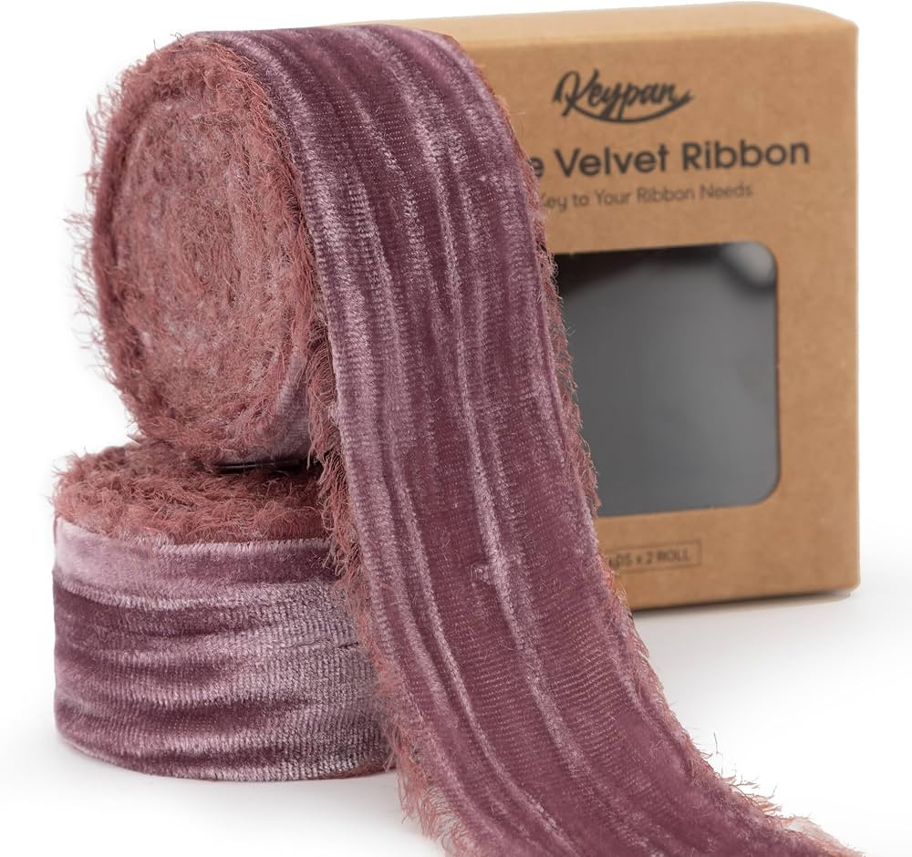 Dusty Rose Velvet Ribbon 1-1/2 Inch x 6 Yd Crinkled Handmade Frayed Vintage Ribbons for Christmas... | Amazon (US)