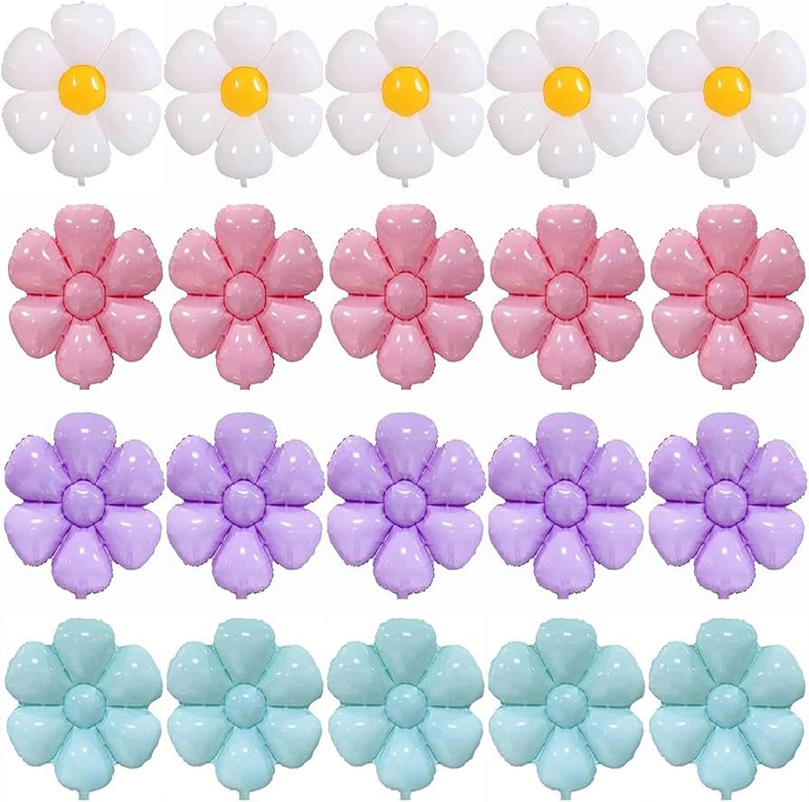 20 Pieces Daisy Balloons, Birthday Flowers Balloons Party Decorations, Floral Aluminum Foil Ballo... | Amazon (US)