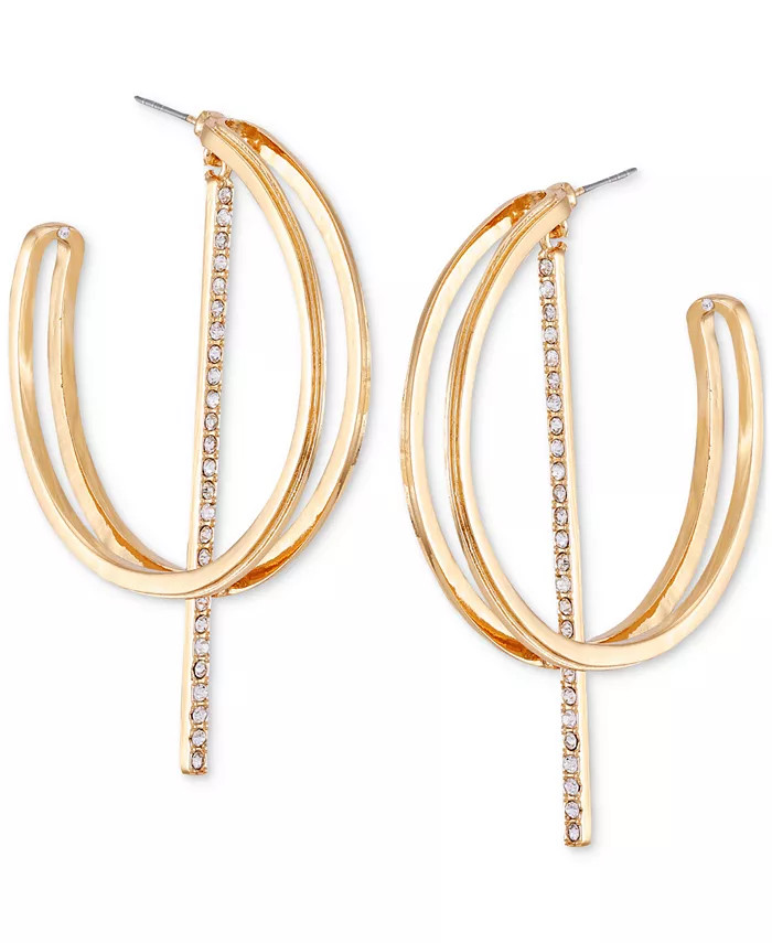 GUESS Gold-Tone Crystal Bar Charm Double-Row Hoop Earrings - Macy's | Macy's