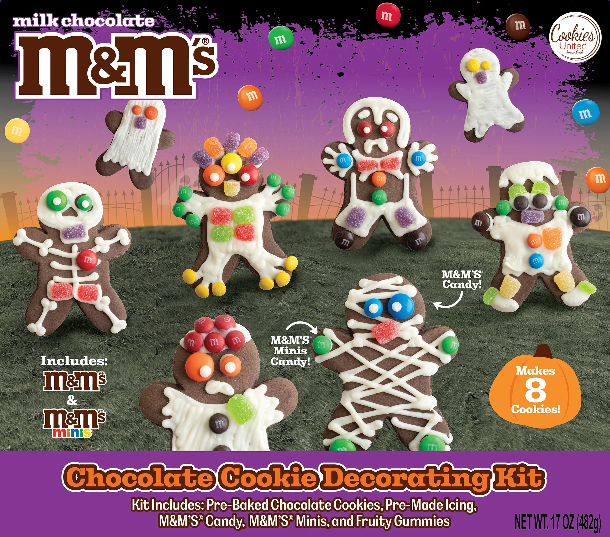 M&M Halloween Chocolate Cookie Decorating Kit, 17oz, 8 Count | Walmart (US)