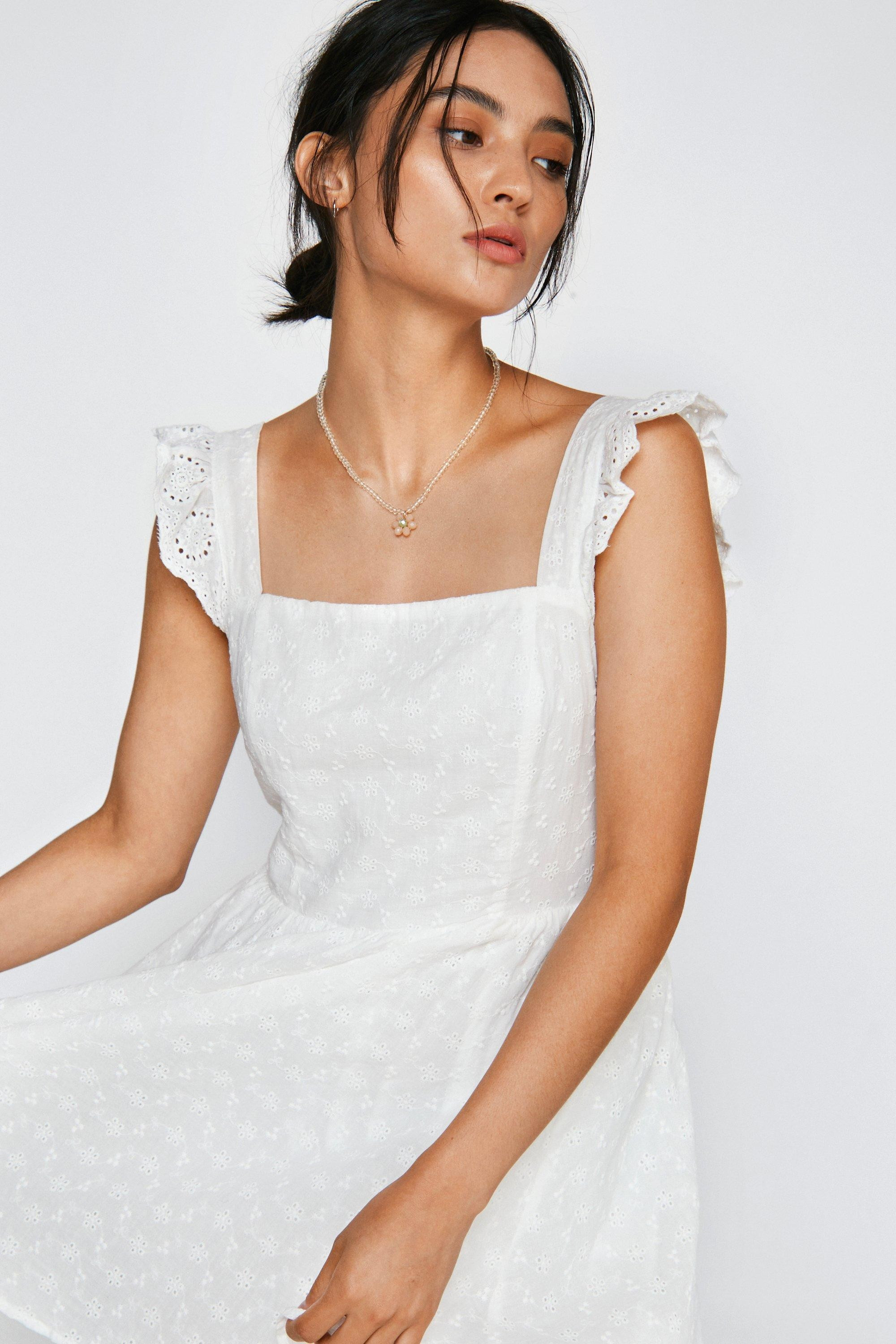 Petite Broderie Strappy Ruffle Mini Dress | NastyGal (UK, IE)