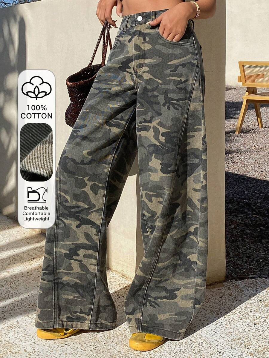 DAZY Women's Low-Waist Camouflage Casual Jeans Y2k | SHEIN