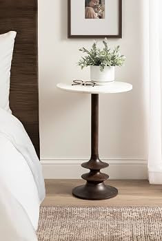 Kate and Laurel Squires Modern Marble Round Side Table, 16 x 16 x 24, White Marble and Dark Brown... | Amazon (US)
