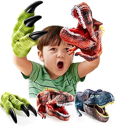 Geyiie Dinosaur Toys Hand Puppet for Kids , Dinosaur Claws Head Soft Rubber, Dino Figures Set Animal | Amazon (US)