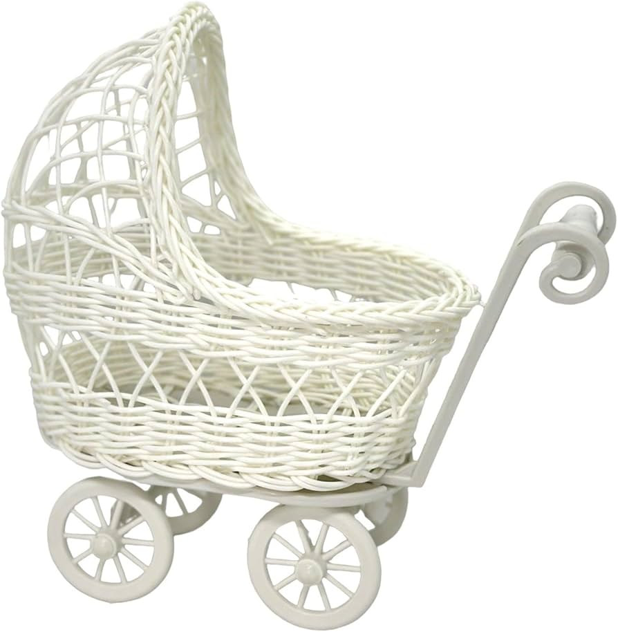 9 1/2'' Wicker Baby Carriage - Baby Shower Centerpiece White | Amazon (US)