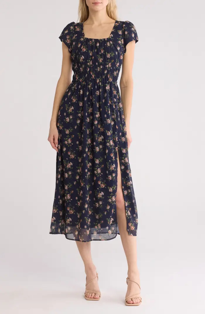 Short Sleeve Ruched Midi Dress | Nordstrom Rack