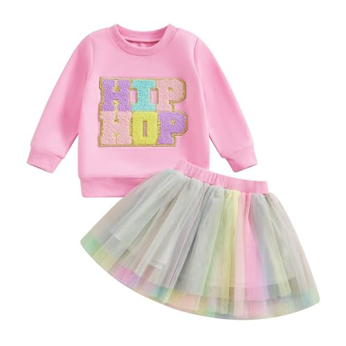 Socutebabe Toddler Easter Outfit Baby Girl Easter Shirt Dress Long Sleeve Sweatshirt and Tulle Skirts Little Girls Clothes (Hiphop Pink, 2-3 Years) | Amazon (US)