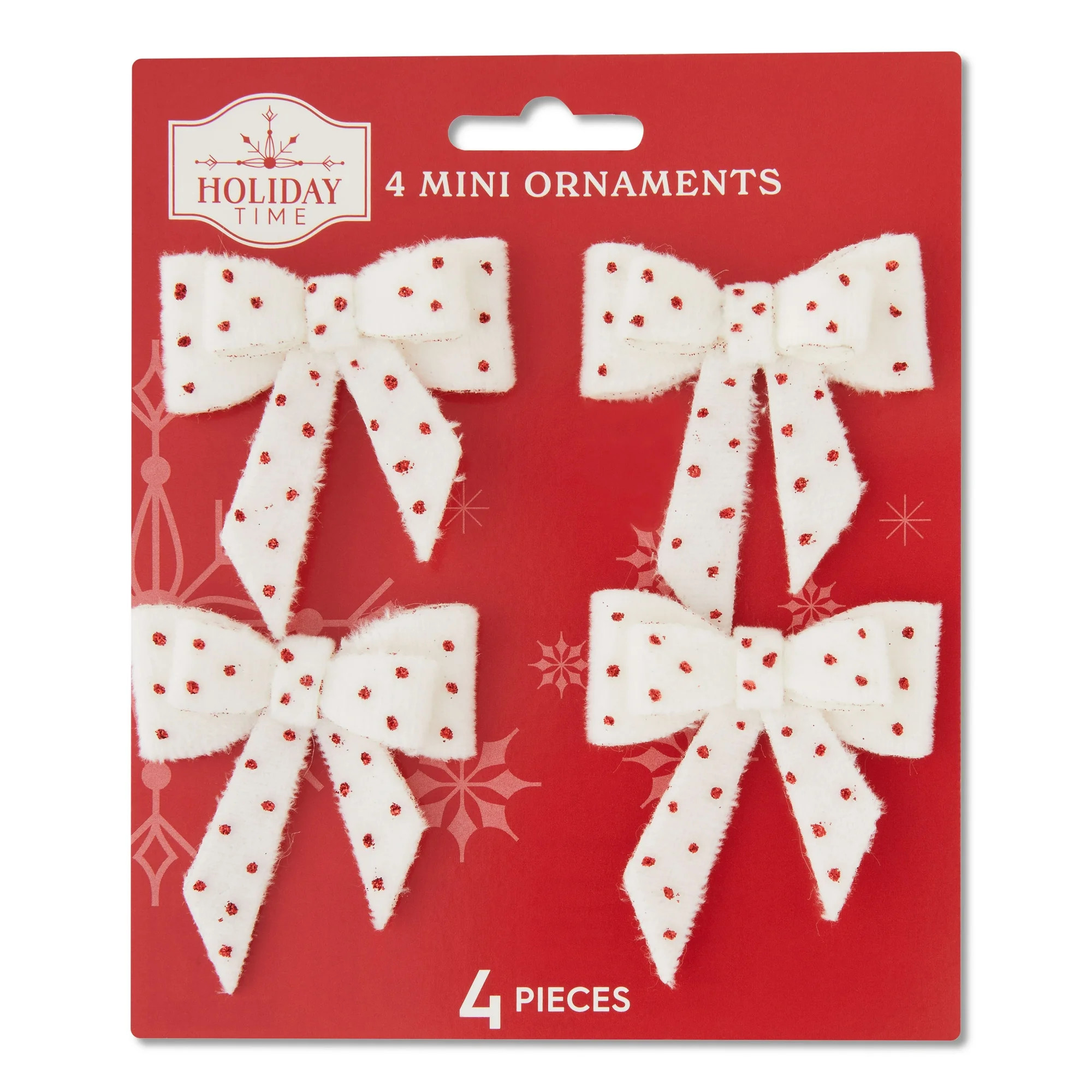 Best seller Holiday Time White and Red Polka Mini Bow Christmas Ornaments, 4 Count, by Holiday Ti... | Walmart (US)