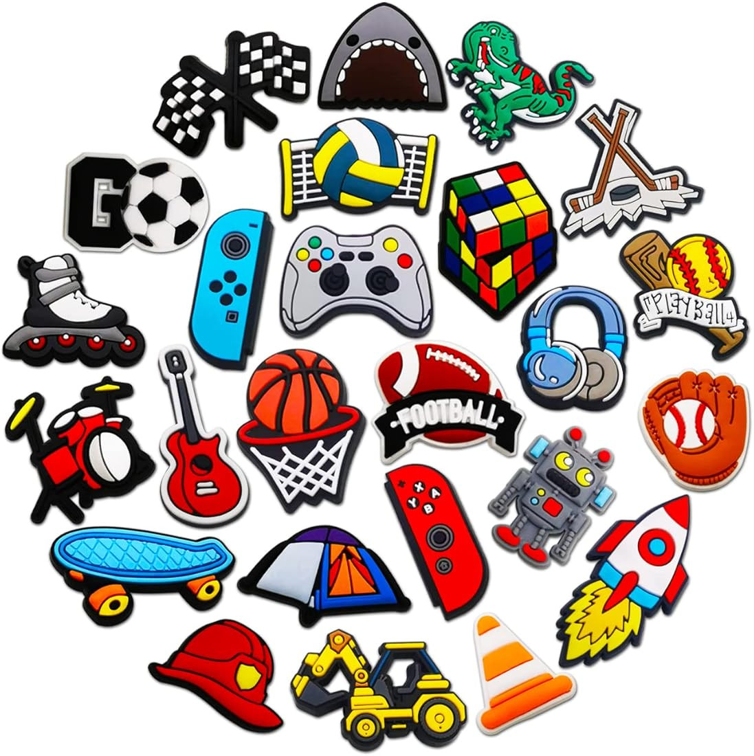 25Pcs Boys Shoe Decoration Charms for Croc Bubble Slides Sandals Clogs, Sports Game Shoes Decorat... | Amazon (US)