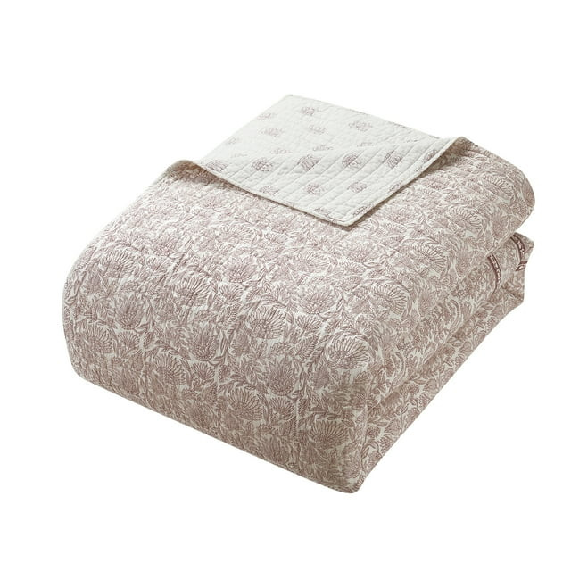 My Texas House Kourtney 2-Piece Taupe Floral Reversible Cotton Quilt Set, Twin XL | Walmart (US)