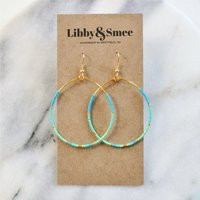 Turquoise Beaded Hoop Earrings Gold Aqua Blue Seed Bead Hoops | Etsy (US)