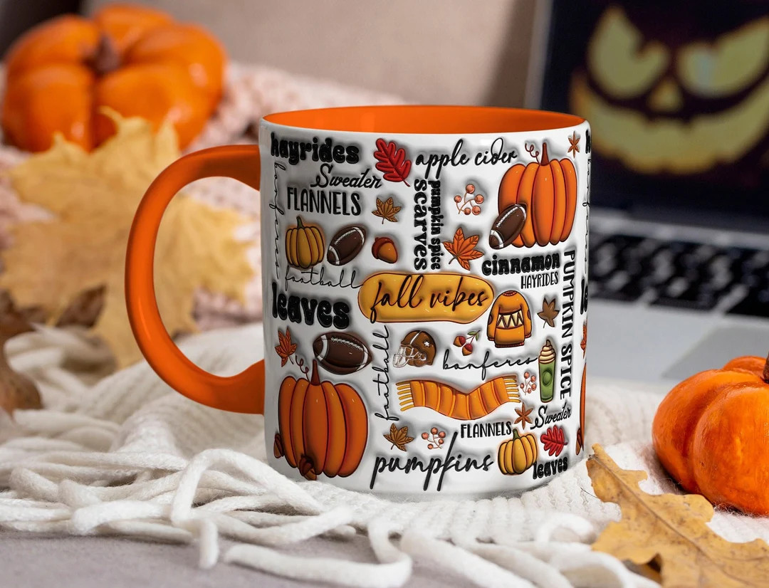 3D Inflated Fall Vibes Mug Wrap, 3D Fall Mug Wrap, Pumpkin Puff Mug Wrap, 11oz Mug & 15oz Mug Sub... | Etsy (US)