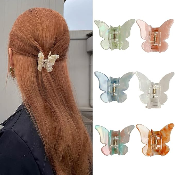 GALACALA Butterfly Hair Clips- Tortoise Shell Cellulose Acetate Claw Clips Jaw Beautiful Girls Sm... | Amazon (US)