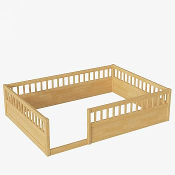 Floor Bed for Kids, Full Size Montessori Bed with High Fence Railings, Wood Playhouse Bed with Ra... | Amazon (US)