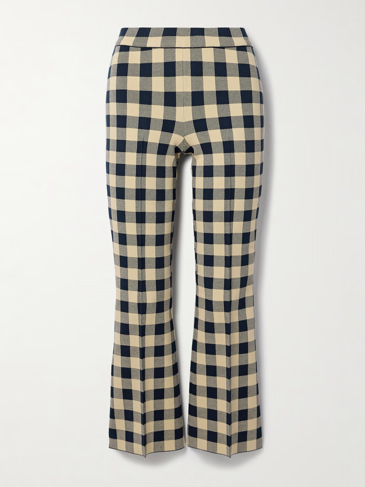HIGH SPORT - Kick Cropped Checked Stretch-cotton Flared Pants - Blue | NET-A-PORTER (US)