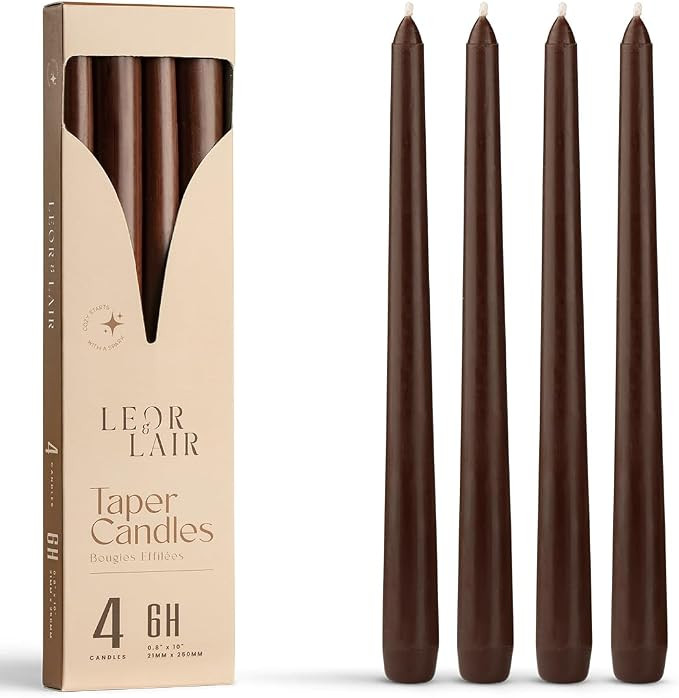 Leor & Lair Brown Taper Candles - 4 Pack 10" Brown Candlesticks - Unscented Long Burning Candle S... | Amazon (US)