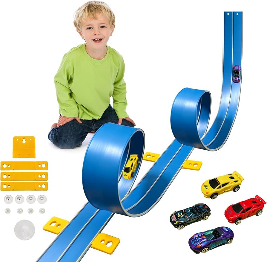 15 Ft Flexible Race Car Track (Daytona Blue) for Kids,Flex Track Starter Set Compatible with Hot ... | Amazon (US)