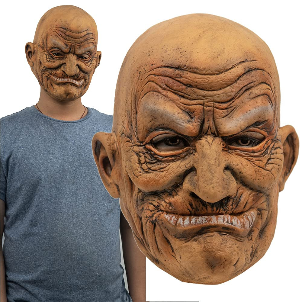 Unisex Clown Cosplay Old Men Wrinkle People Man Head Bald Funny Halloween Mask Full Face Latex Co... | Amazon (US)