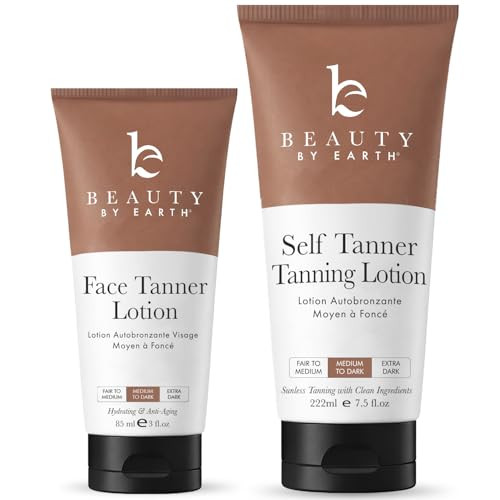 Self Tanner Face & Body - With Organic Aloe Vera & Shea Butter, Sunless Tanning Lotion, Bronzer Buildable Light, Medium or Dark Tan, Fake Tan Self Tanners Best Sellers, 7.5oz (body) 3oz (face) | Amazon (US)