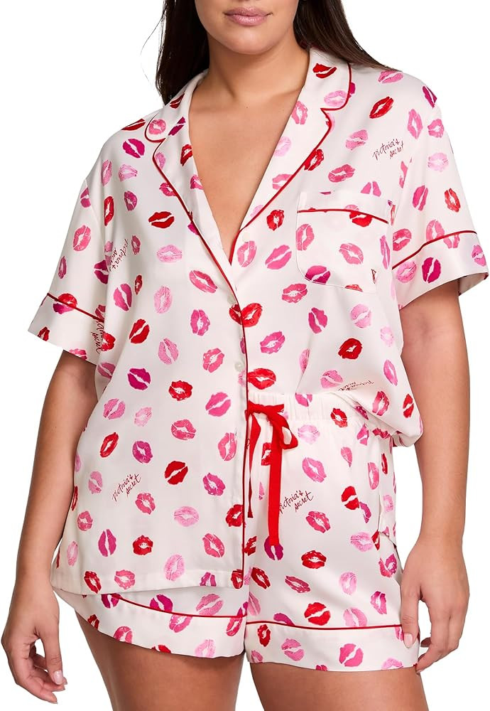 Victoria's Secret Satin Pajama Set, Short Sleeve Button Down Shirt & Shorts, Sleepwear for Women ... | Amazon (US)