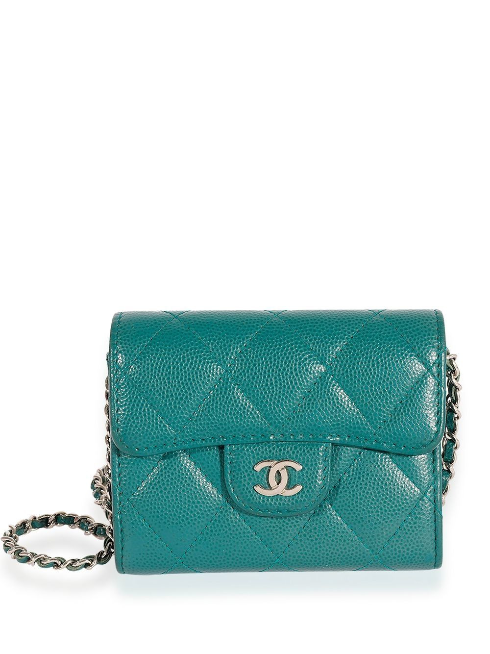 CHANEL Pre-Owned CC diamond-quilted chain wallet - Blue | Farfetch Global