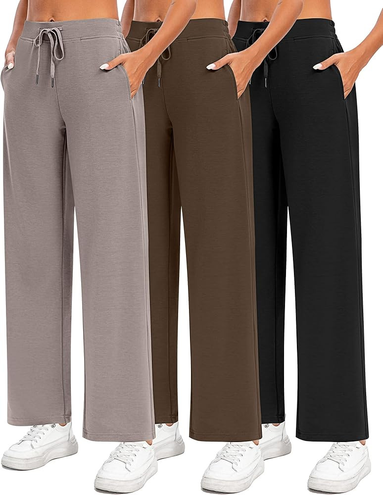 3 Pack Women Wide Leg Sweatpants Drawstring Waist Baggy Joggers Loose Causal Yoga Lounge Pants wi... | Amazon (US)