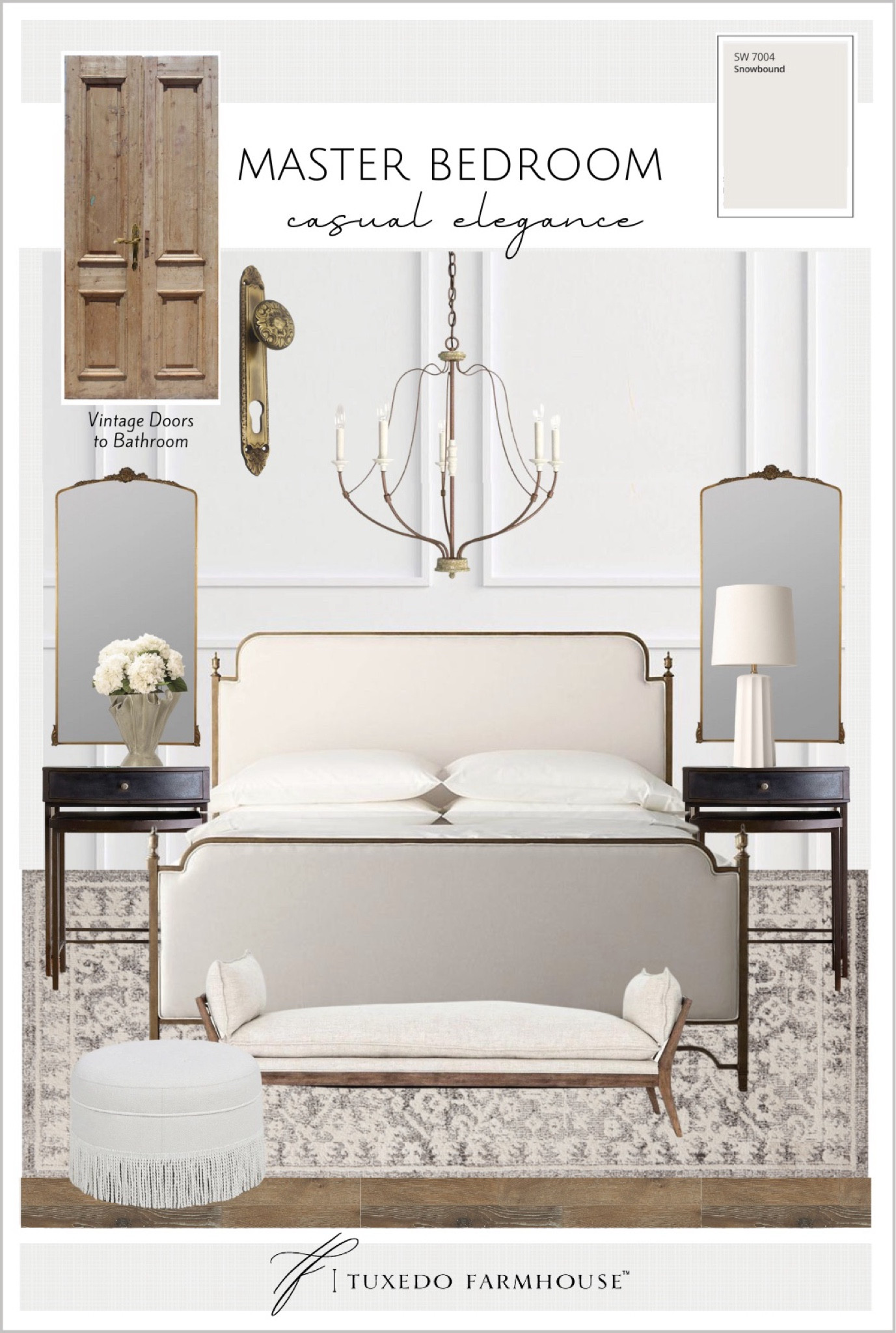 Design board for my bedroom. I love the contrast of vintage doors and beautiful, classic furniture. The bed is gorgeous and on major sale right now  

#LTKstyletip #LTKhome #LTKsalealert