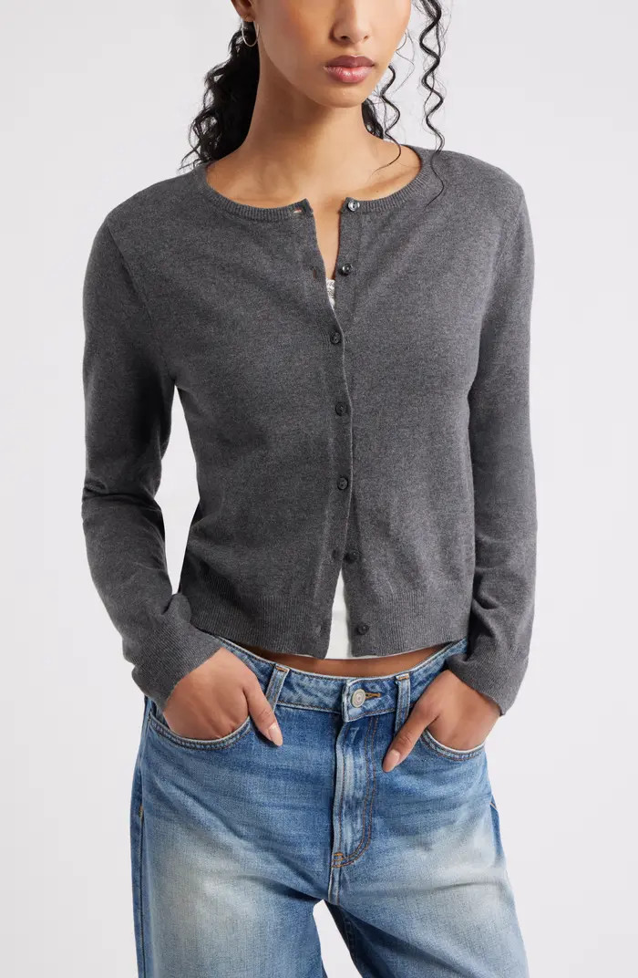 Crewneck Cotton Blend Cardigan | Nordstrom