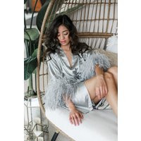 Satin Silk Bridal Robe With Ostrich Feather Trim Detachable | Etsy (US)