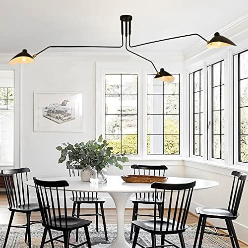 YIQIFEI E12 3 Mid-Century Ceiling Modern Ceiling Lamp 3-Arms Large Chandeliers with Adjustable Lamp  | Amazon (US)