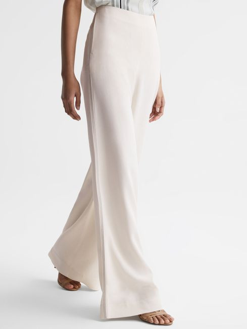 Reiss Cream Carlie Wide Leg Stitch Detail Trousers | Reiss UK