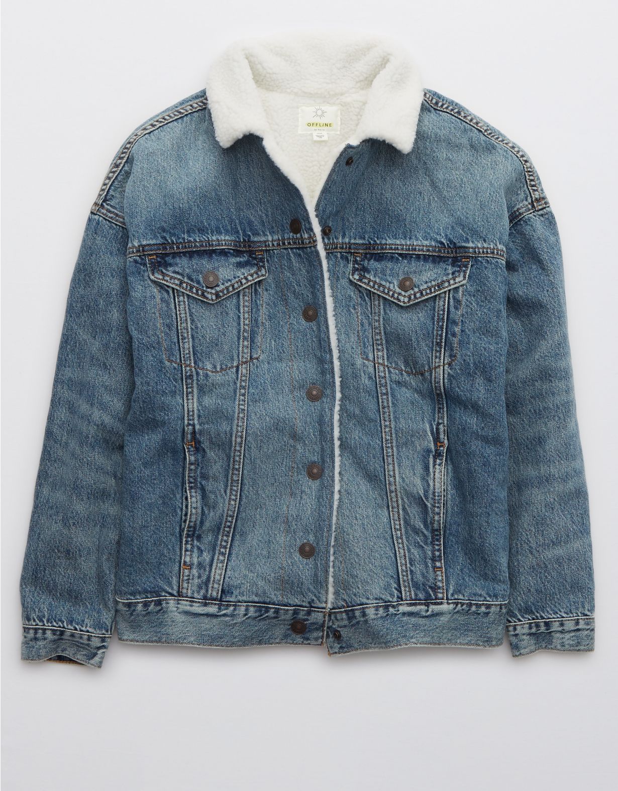AE For OFFLINE By Aerie Denim Sherpa Lined Jacket | American Eagle Outfitters (US & CA)