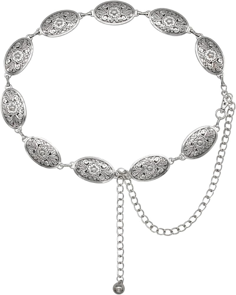 TOPACC Small Concho Belt for Women Western Silver Metal Cowgirl Chain Belt for Dresses Jeans Coun... | Amazon (US)
