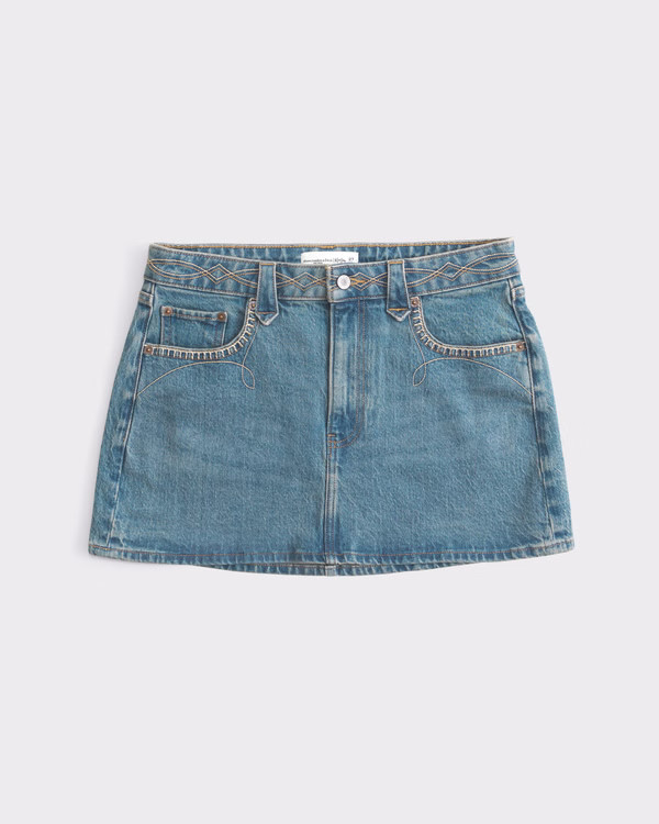 Curve Love Embroidered Mid Rise Denim Mini Skirt | Abercrombie & Fitch (US)