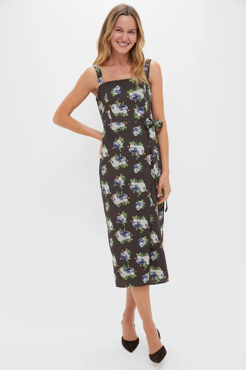 Brown & Blue Floral Wrap Tasha Midi Dress | Tuckernuck (US)